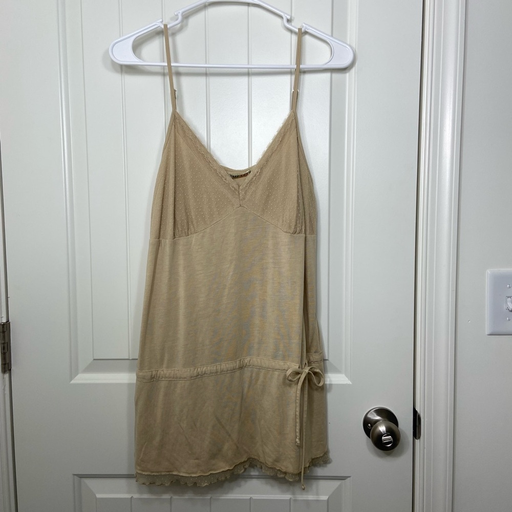 EUC Vintage Stamp‎ 10 women’s tan lace tied waist adjustable strap tank top XL